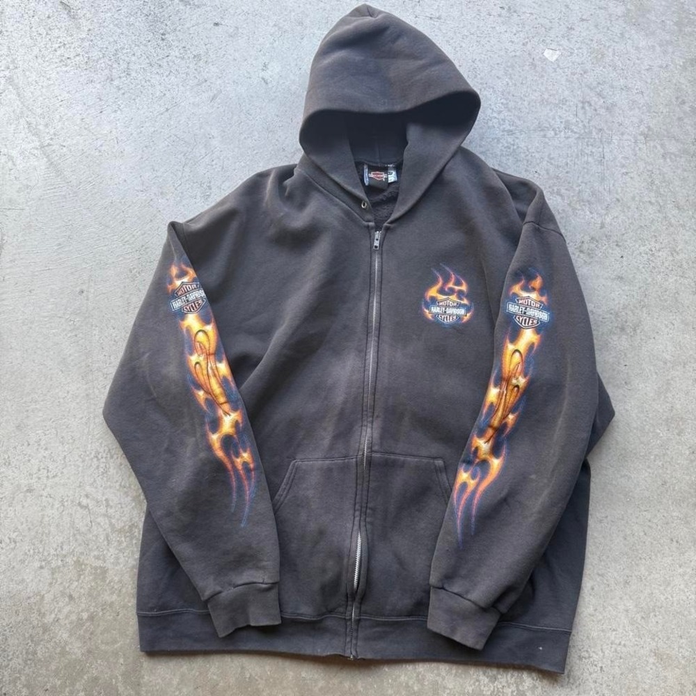 VTG 90 Faded Harley Davidson Tribal Gradient Flames Jacket Oregon Choppers Biker